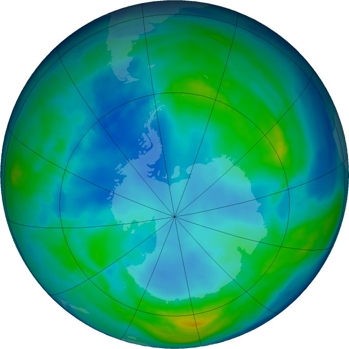 Antarctic ozone map for 05 May 2016